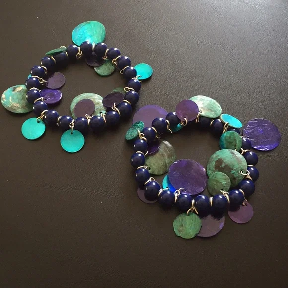 Navy marble blue shells bracelet - Picture 3 of 4